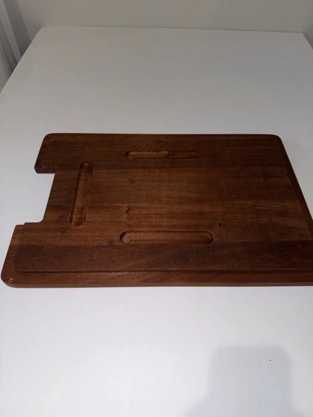 Dark Hardwood Cutting Board Serving Tray with Handle Notch and Juice Groove